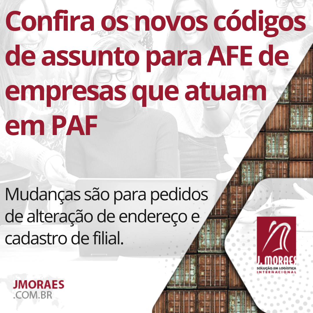 Confira os novos códigos de assunto para AFE de empresas que atuam em