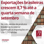 Exportações brasileiras crescem 8,7 % até a quarta semana de setembro